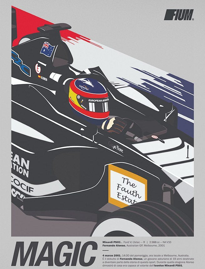 lámina: el minardi ps01 de fernando alonso en melbourne 2001