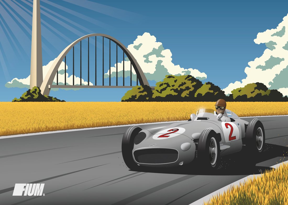 lámina de nacho quintero con el mercedes w196 número 2